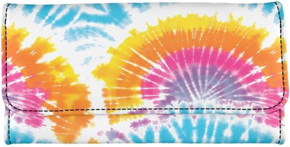 HOTTie Dye Color Slim Long Wallet for Women Hippie Style Colorful Zipper Coin Purse Card Holder, Tie-dye Rainbow Extra Capacity PU Leather Checkbook Wallet with ID Window