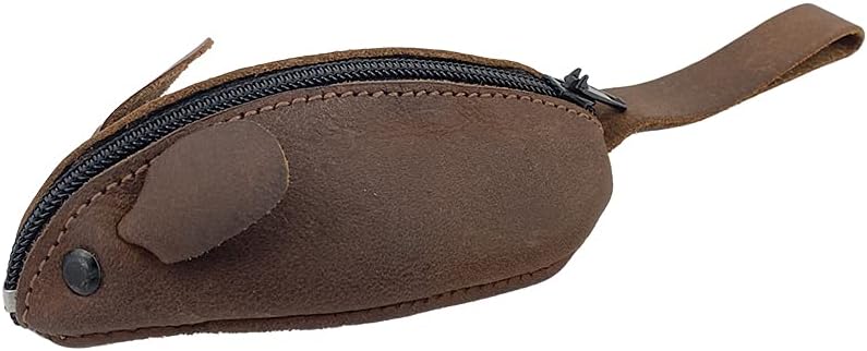 HOTHide & Drink, Mouse-Shaped Coin Pouch, Change Pouch, Pocket Case for Coins, Travel Accessory, Full Grain Leather, Handmade, Bourbon Brown