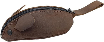 HOTHide & Drink, Mouse-Shaped Coin Pouch, Change Pouch, Pocket Case for Coins, Travel Accessory, Full Grain Leather, Handmade, Bourbon Brown