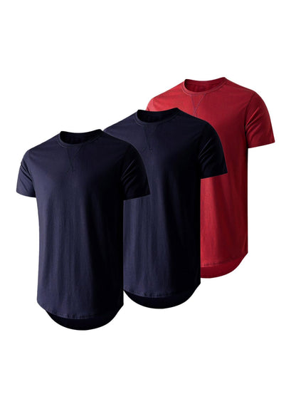 HOTJMIERR Mens 3 Pack Cotton Hipster Hip Hop Longline Crewneck T-Shirt