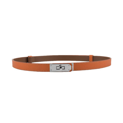 HOTFENLDY Adjustable Thin Belts For Womens Skinny Belts For Dresses Womens Solid Color Alloy Turn Lock Belts For Jeans
