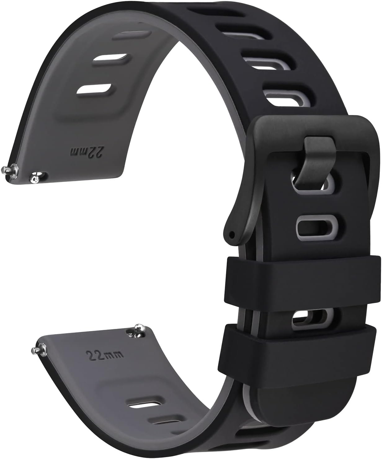 HOTWOCCI 22mm Bicolor Watch Band, Silicone Rubber, Quick Release Replacement Strap for Men and Women, Black Stainless Steel Buckle (Black-Grey)