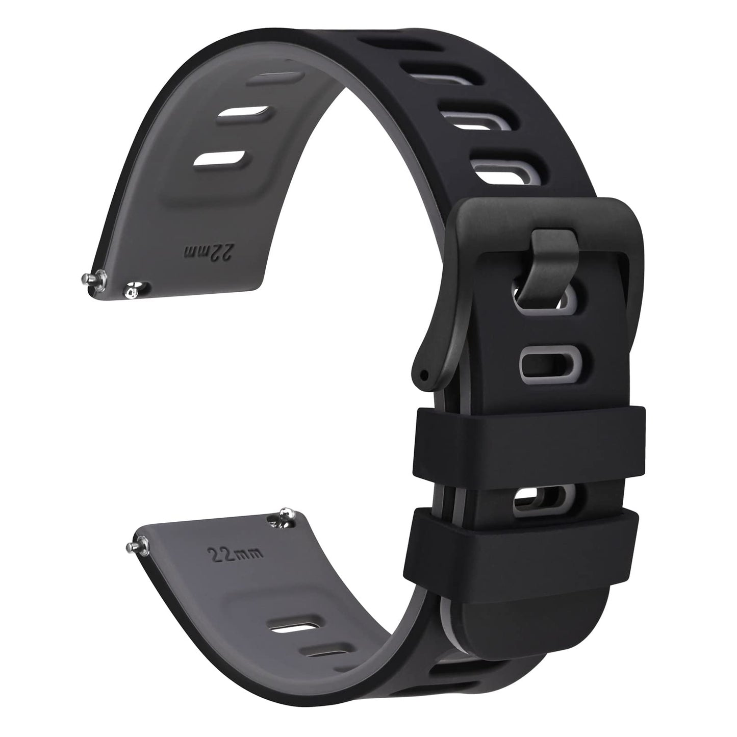 HOTWOCCI 22mm Bicolor Watch Band, Silicone Rubber, Quick Release Replacement Strap for Men and Women, Black Stainless Steel Buckle (Black-Orange)