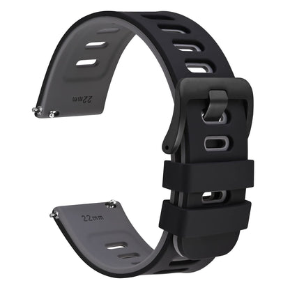 HOTWOCCI 22mm Bicolor Watch Band, Silicone Rubber, Quick Release Replacement Strap for Men and Women, Black Stainless Steel Buckle (Black-Orange)