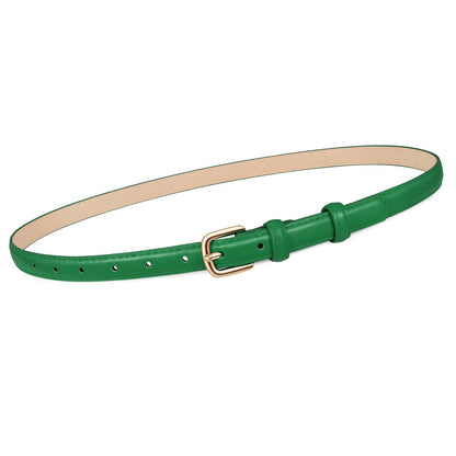 HOTJASGOOD Women Skinny Faux Leather Belt Thin Waist Belt for Women Jeans Dress Fashion Ladies Belt with Gold Buckle,21 Colors