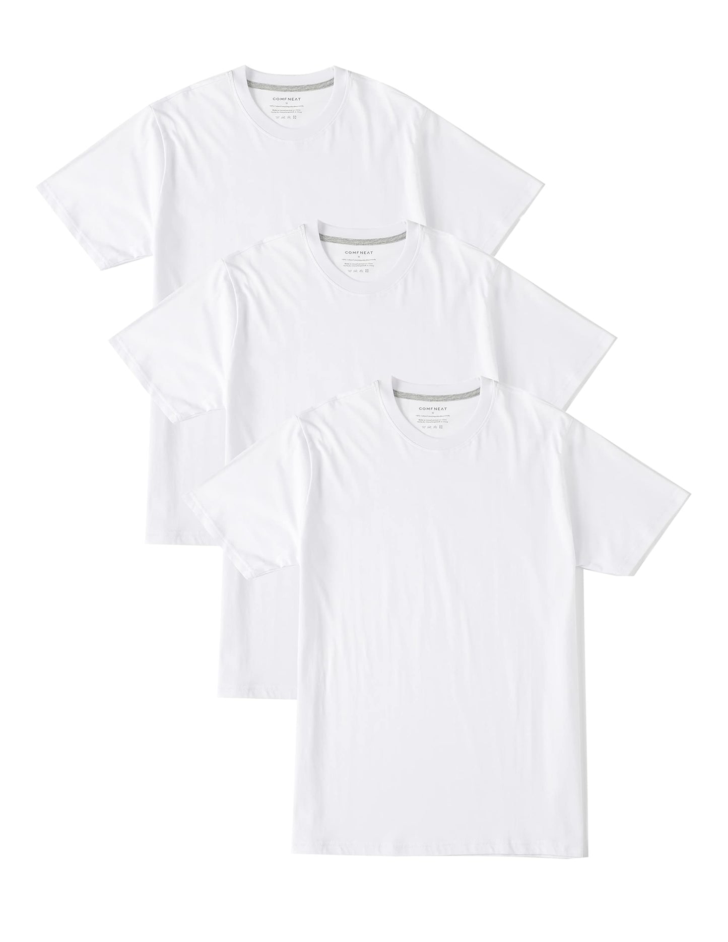 HOTComfneat Men's 3-Pack Lightweight T-Shirts Cotton Crew Neck Regular Fit Solid Tee