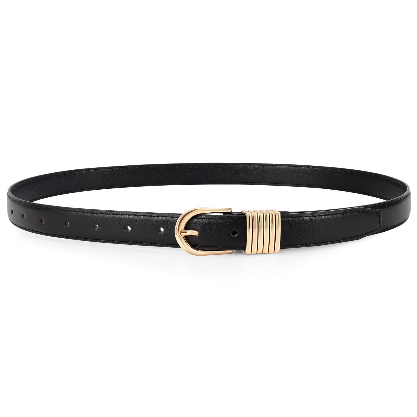 HOTJASGOOD Women Skinny Leather Belt for Jeans Pants Fashion Ladies Thin Belt for Dress with Gold Single Prong Buckle