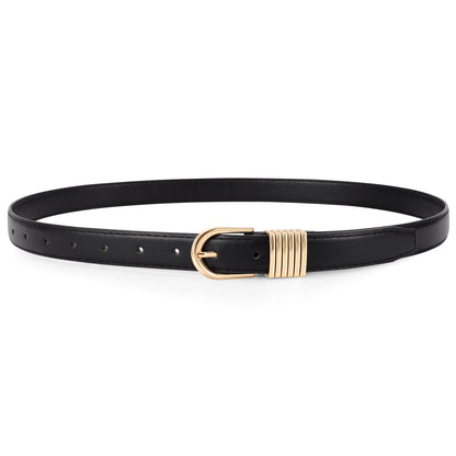 HOTJASGOOD Women Skinny Leather Belt for Jeans Pants Fashion Ladies Thin Belt for Dress with Gold Single Prong Buckle