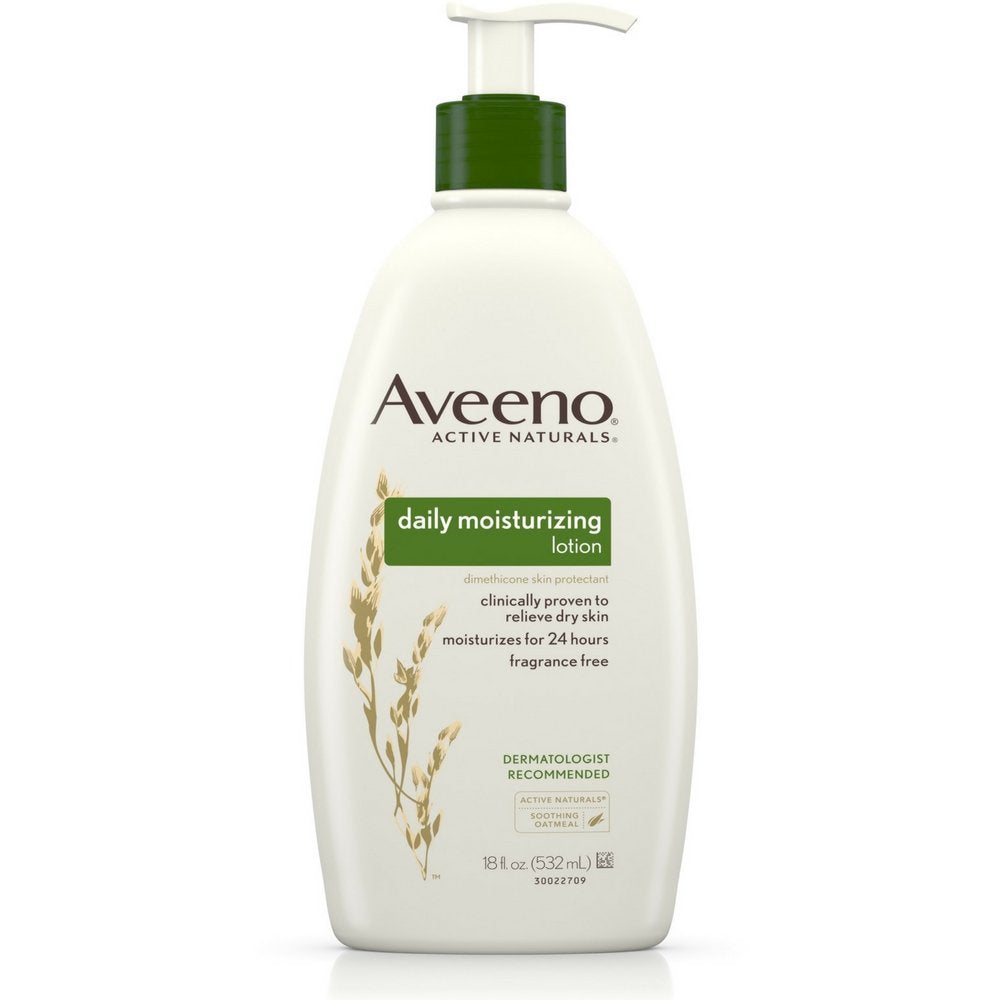 HOTAveeno Daily Moisturizing Body Lotion for Normal to Dry Skin with Soothing Prebiotic Oat, Non Greasy, Non Comedogenic, Fragrance Free Body Lotion for Women & Men, 18 fl oz