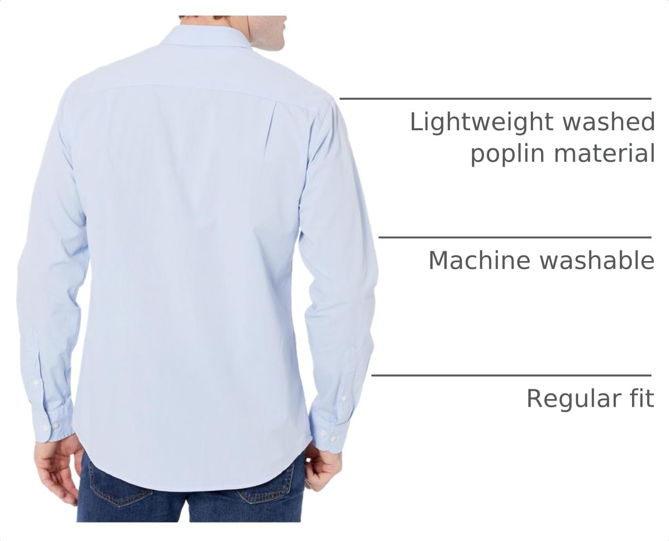 HOTAmazon Essentials Men's Regular-Fit Long-Sleeve Casual Poplin Shirt, Button Front, Business Casual, Collared