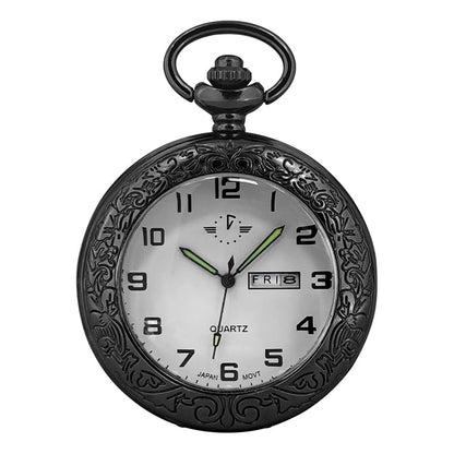 HOTBOSHIYA Smooth Quartz Pocket Watches for Men Classic Arabic Digital Luminous Dial & Day Date Pocket Watch with Chain Christmas Graduation Birthday Gifts