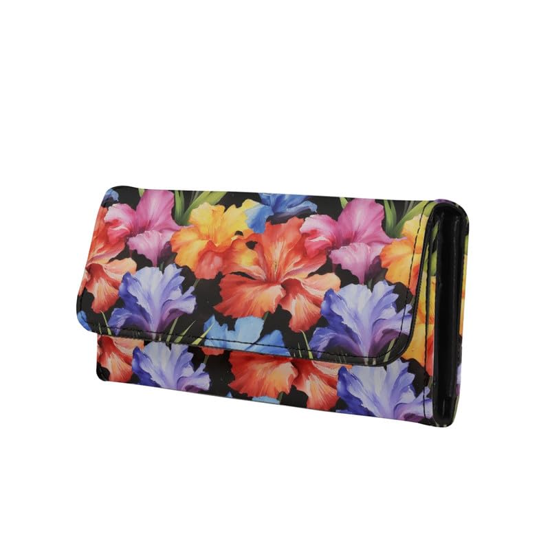 HOTTie Dye Color Slim Long Wallet for Women Hippie Style Colorful Zipper Coin Purse Card Holder, Tie-dye Rainbow Extra Capacity PU Leather Checkbook Wallet with ID Window