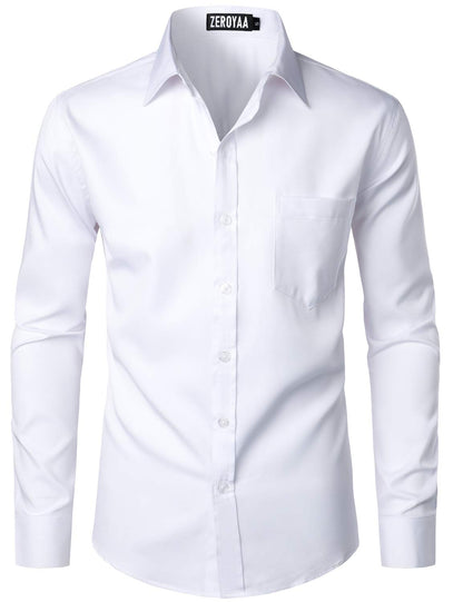 HOTZEROYAA Men's Urban Stylish Casual Business Slim Fit Long Sleeve Button Up Dress Shirt with Pocket