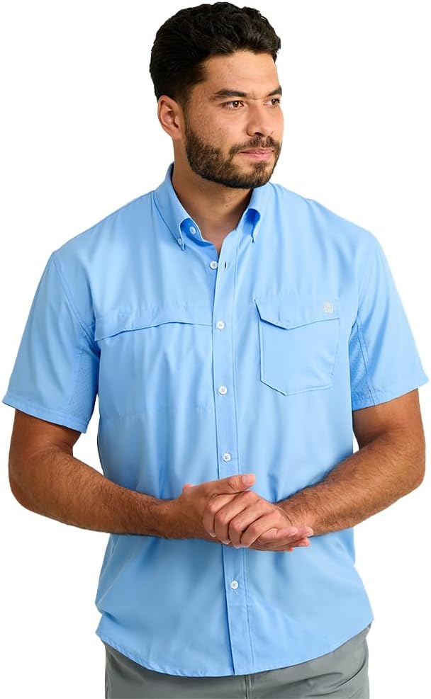 HOTHUK Men's Tide Point Kc Scott Original Artwork Short Sleeve Shirt, Fishing Button Down