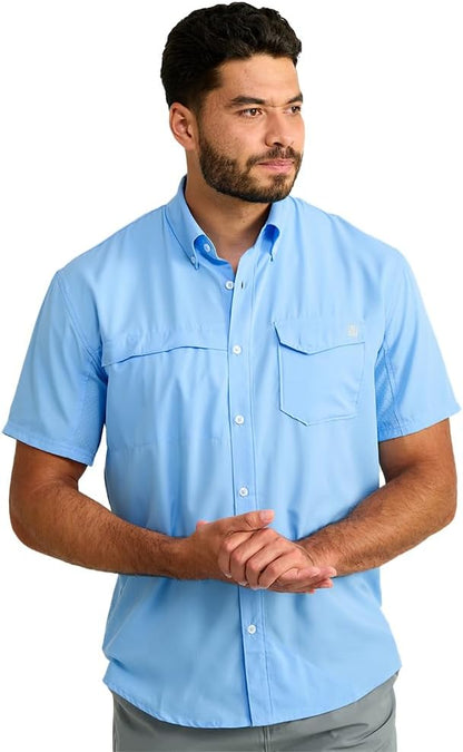HOTHUK Men's Tide Point Kc Scott Original Artwork Short Sleeve Shirt, Fishing Button Down
