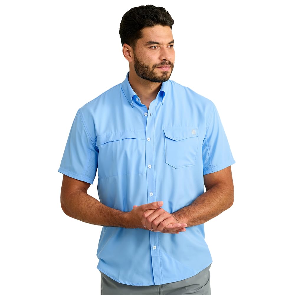 HOTHUK Men's Tide Point Kc Scott Original Artwork Short Sleeve Shirt, Fishing Button Down