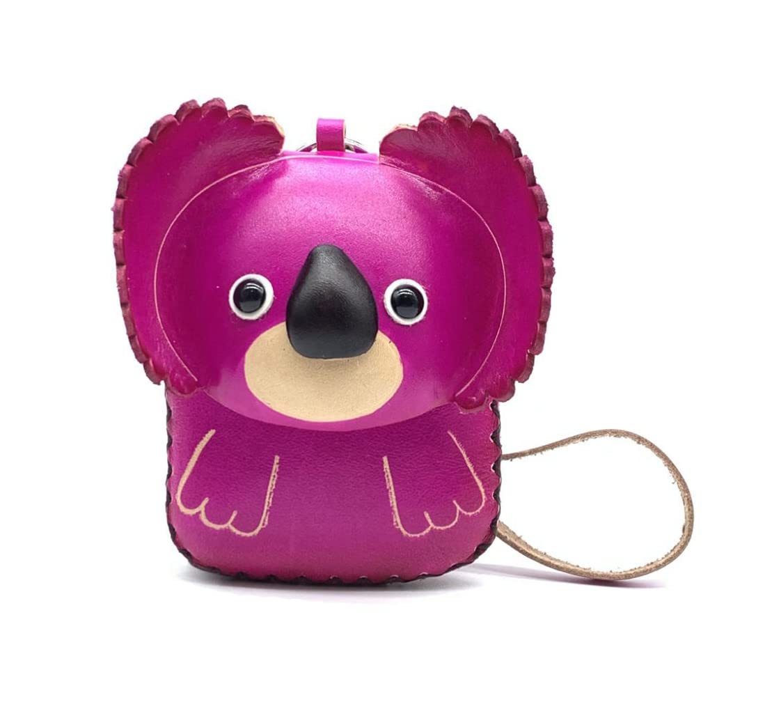 HOTHandmade Vintage Genuine Leather 3D Animal Koala Bear Coin Purse (Purple)