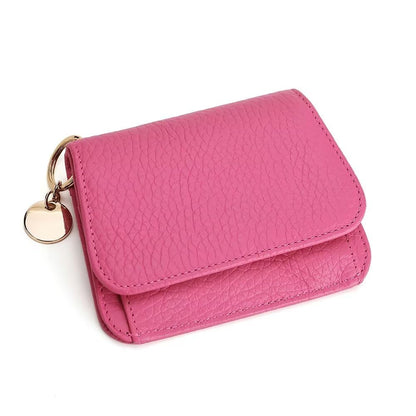 HOTMudono Small Wallet for Women RFID Blocking Genuine Leather Card Case Slim Tri-Fold Wallet with Zipper Pocket and Keychain