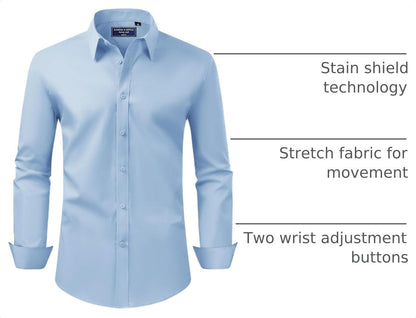 HOTAlimens & Gentle Men's Dress Shirt Regular Fit Stretch Stain Shield Long Sleeve Solid Business Wedding Button Down Shirts
