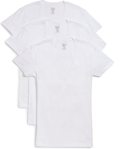 HOT2(X) IST Men's Essential Cotton Slim Fit Deep V-Neck T-Shirt 3-Pack