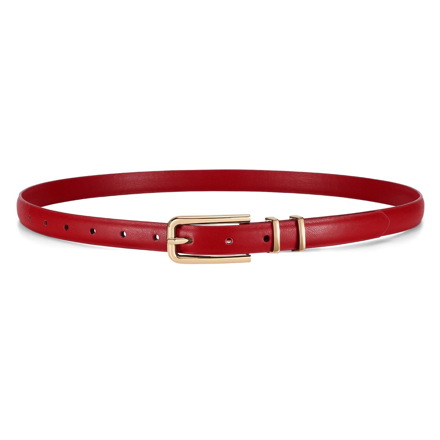 HOTJASGOOD Women's Skinny PU Leather Belt Thin Waist Belt with Gold Buckle for Jeans Pants Dresses 0.7