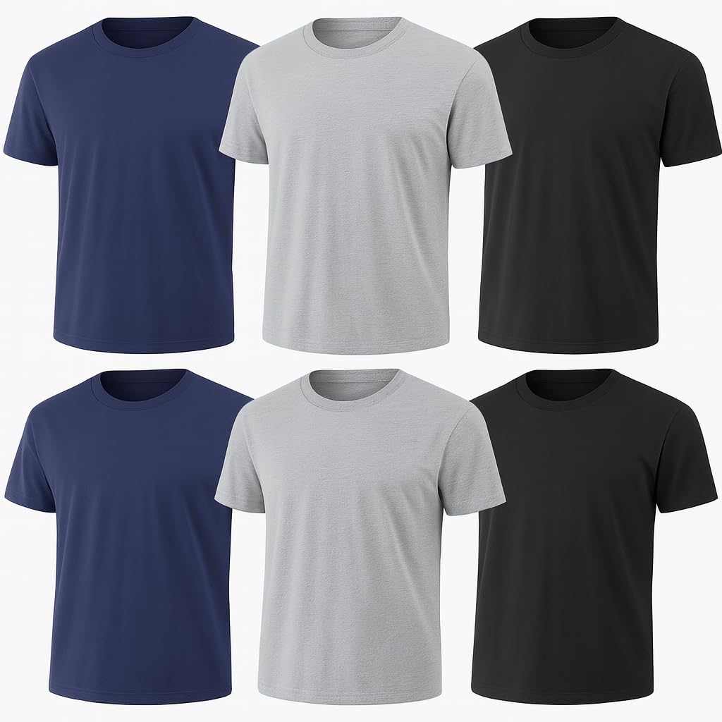 HOT6-Pack Bulk Men’s T-Shirts – Soft Pre-Shrunk Premium Cotton, Short Sleeves, Reinforced Collar, Crew Neck, Casual Fit