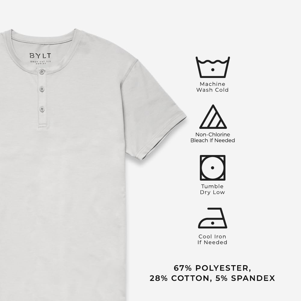 HOTBYLT Drop-Cut Henley Shirts for Men, 3-Button Closure, Short Sleeve, Casual T-Shirt, Soft & Breathable, Wrinkle Resistant