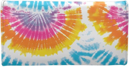 HOTTie Dye Color Slim Long Wallet for Women Hippie Style Colorful Zipper Coin Purse Card Holder, Tie-dye Rainbow Extra Capacity PU Leather Checkbook Wallet with ID Window