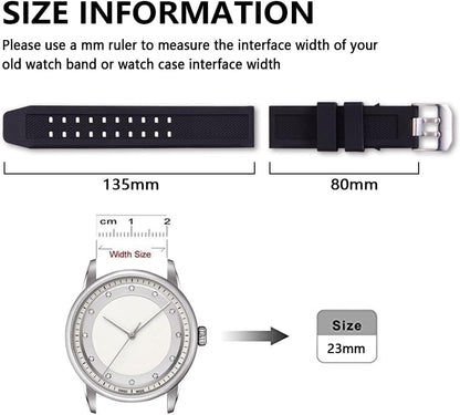 HOT23mm Rubber Watch Strap Fits 3050 8800 3950 Series Silicone Replacement Band with Black/Silver Buckle Waterproof (Black - Black Buckle)