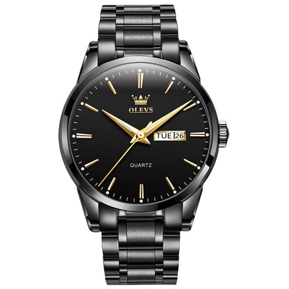 HOTOLEVS Men's Casual Stainless Steel Watch, Big Face Easy to Read Analog Quartz Watch with Day and Date, Classic Waterproof Diamond Roman Arabic Numeral Dial Dress Watch for Men, Gold Silver Black Band