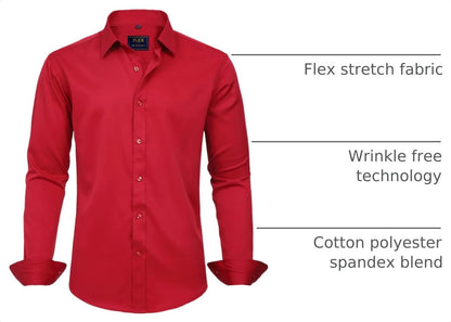 HOTJ.VER Men's Dress Shirts Solid Long Sleeve Stretch Wrinkle-Free Formal Shirt Business Casual Button Down Shirts