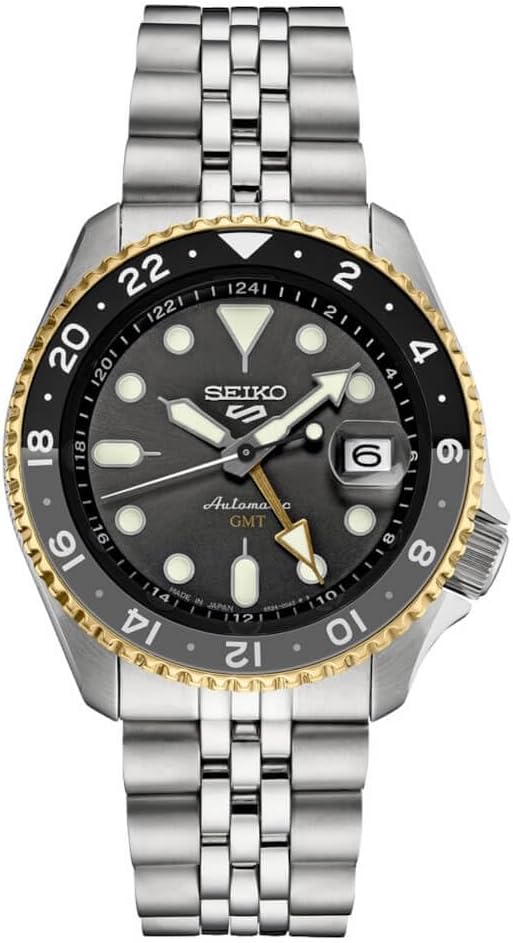 HOTSEIKO Automatic Watch for Men - 5 Sports Collection - Men's Sport Watch, Stainless Steel, GMT Hand - Water-Resistant 100M