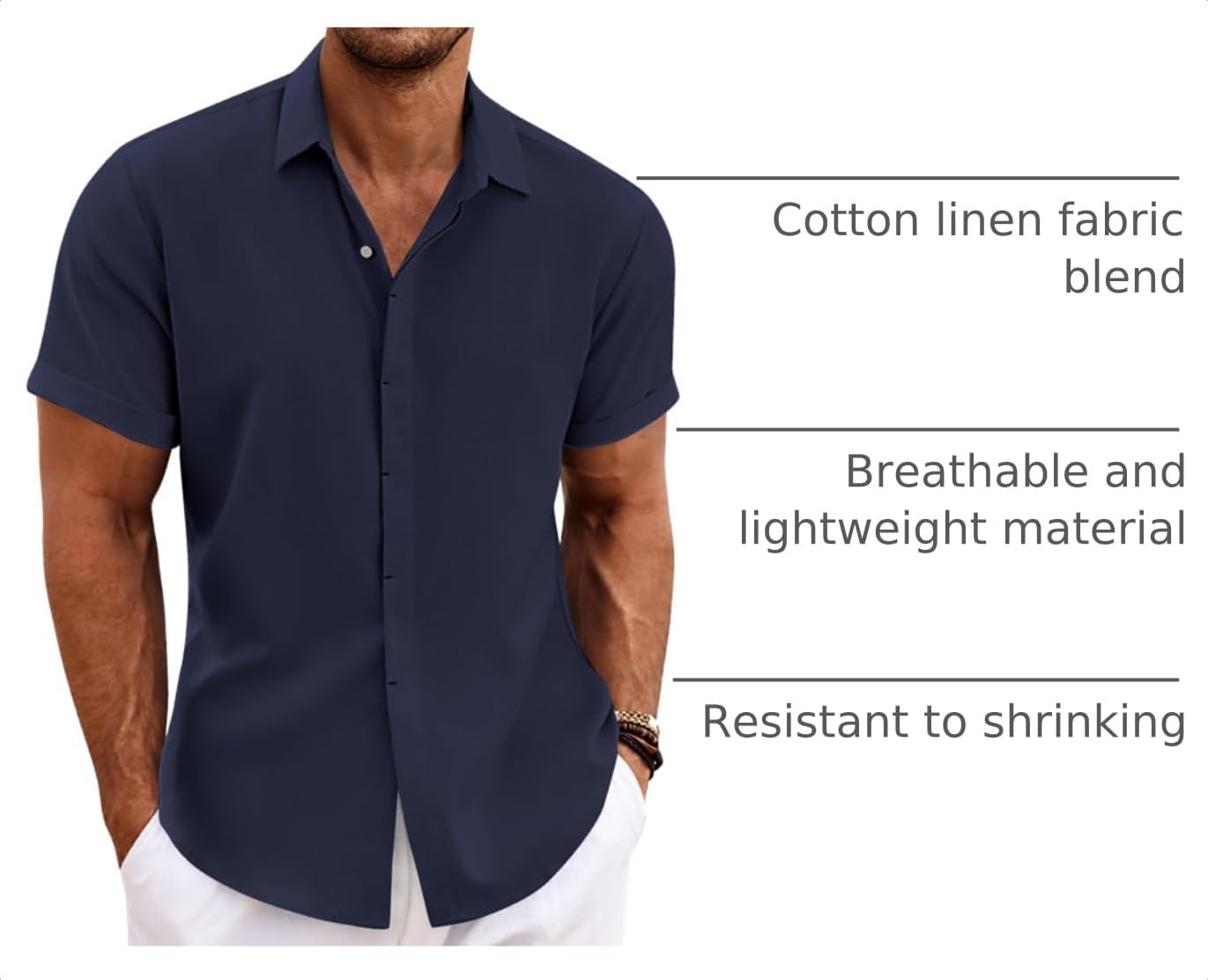 HOTCOOFANDY Men's Linen Shirts Short Sleeve Casual Shirts Button Down Shirt for Men Beach Summer Wedding Shirt