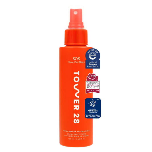 HOTTower 28 SOS Daily Rescue Facial Spray - Hypochlorous Acid Spray to Help Visibly Calm + Soothe Sensitive Skin - Purifying Face Toner - Everyday Skin Care Essential (4 oz)