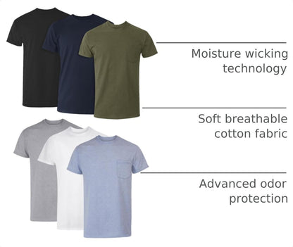 HOTHanes Men's Pocket T-Shirt Pack, 6-Pack, Cool & Breathable Cotton Tees, Stay-Tucked Undershirts for Men