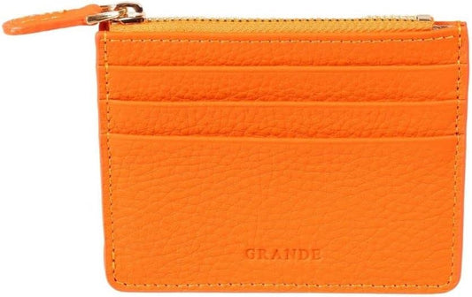 HOTgrande 3603 Genuine Leather Card Holder For Women and Men Slim Minimalist Small Zipper Wallet (ORANGE)