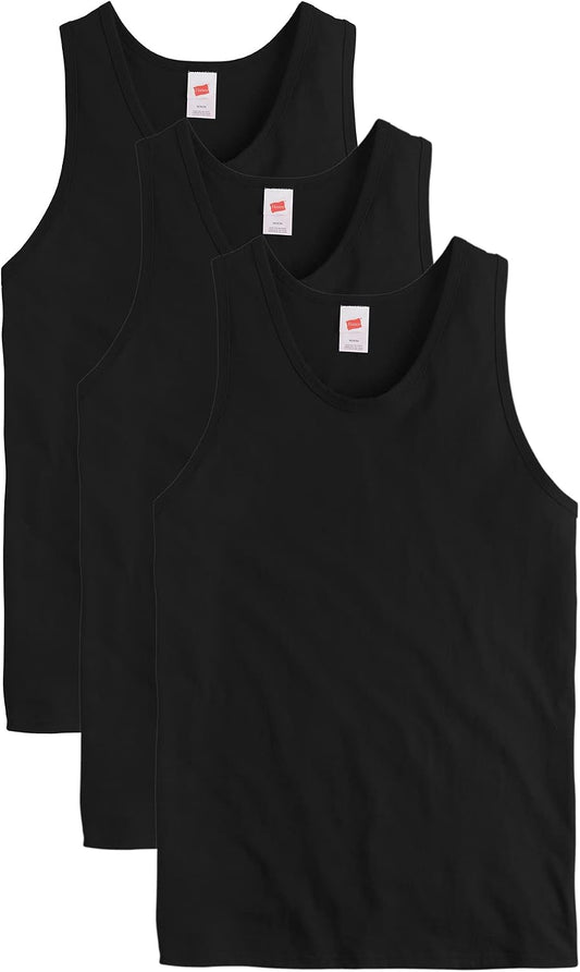 HOTHanes Men's Essentials Tank Top Pack, Midweight Cotton Tanks, Sleeveless Shirts, 3-Pack