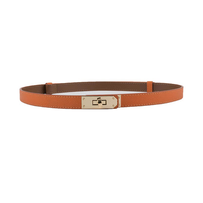 HOTFENLDY Adjustable Thin Belts For Womens Skinny Belts For Dresses Womens Solid Color Alloy Turn Lock Belts For Jeans