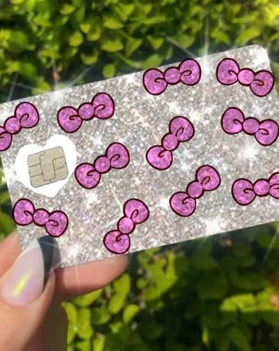 HOTExotixCard The Original Reflective Sticker Ultra Bling Debit - Credit Card Shiny Skin Removable Cover Especially Bright Back Information Card Cover Silver Heart ExotixLuv Luxury (Bow Pink Hot)