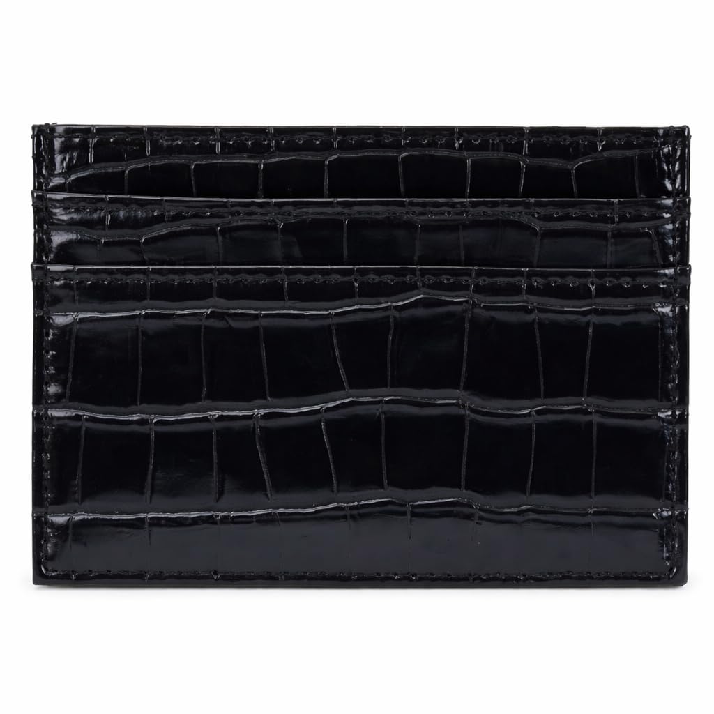 HOTCrocodile Print Slim Cardholder, Women's Wallet, Leather Texture Card Holder (black)