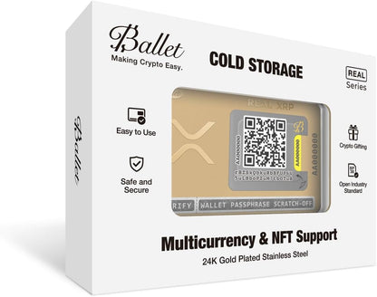 HOTBallet REAL XRP Cold Storage Wallet Card, 24K Gold-Plated Stainless Steel, No Electronics, No Seed Phrase, No PIN/Password, Easy Setup with iOS/Android App, Offline Crypto Storage, Gift-Ready
