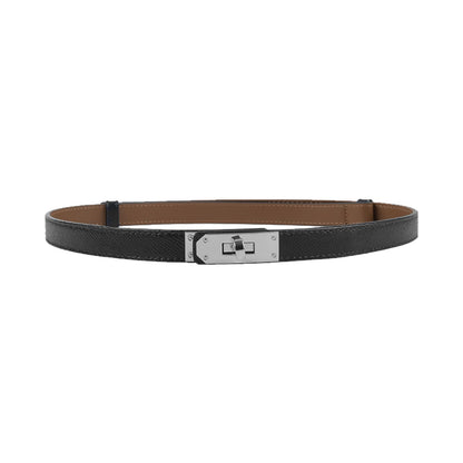 HOTANHAISHUILV Women's Skinny Leather Belt with Adjustable Golden Turn-Lock Buckle - Ideal for Dresses, Jeans, and Coats