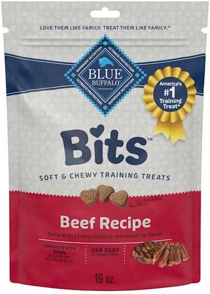 HOTBlue Buffalo Bits Beef Soft & Chewy Dog Treats, Bite-Sized for Training, Made with Real Beef & Enhanced with DHA, Heart-Shaped Dog Treats, Made in the USA with Natural Ingredients, 19 oz.