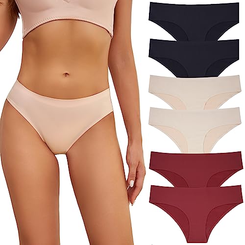 Seamless Underwear for Women No Show Panties Invisibles Briefs Soft Stretch Bikini Underwears 6 Pack