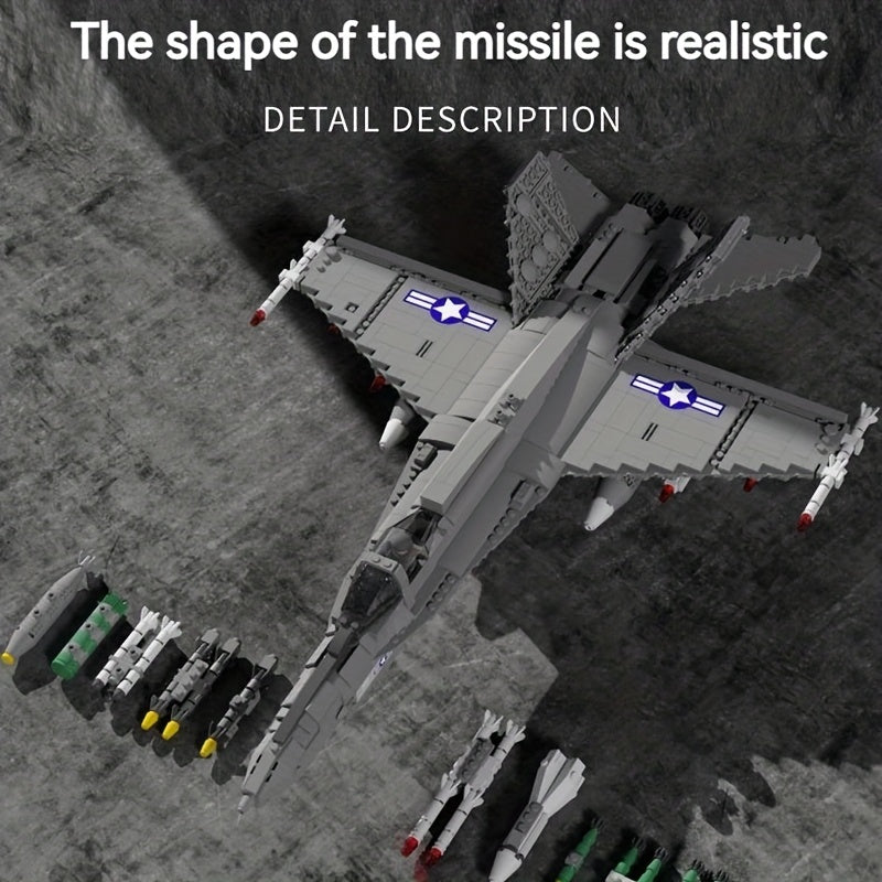 1387pcs Simulative Military F-18 Hornet Raptor Fighter Aircraft Building Blocks with Missile Model - Perfect Assembly Gift