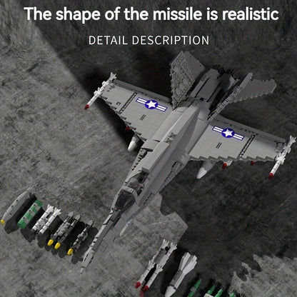1387pcs Simulative Military F-18 Hornet Raptor Fighter Aircraft Building Blocks with Missile Model - Perfect Assembly Gift