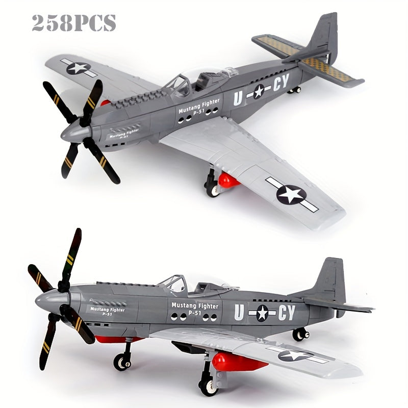 285pcs Military P-51 Mustang Fighter Building Blocks, Army Educational Bricks For Children, Birthday Toys, Christmas Gifts
