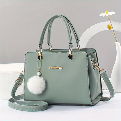 today's deals，No middlemen to make the difference!Fashion Solid Color Handbag, Women's Top Handle Square Purse, Elegant Crossbody Bag With Pompom Ball Pendant