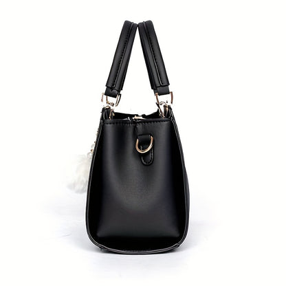 today's deals，No middlemen to make the difference!Fashion Solid Color Handbag, Women's Top Handle Square Purse, Elegant Crossbody Bag With Pompom Ball Pendant