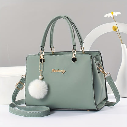today's deals，No middlemen to make the difference!Fashion Solid Color Handbag, Women's Top Handle Square Purse, Elegant Crossbody Bag With Pompom Ball Pendant